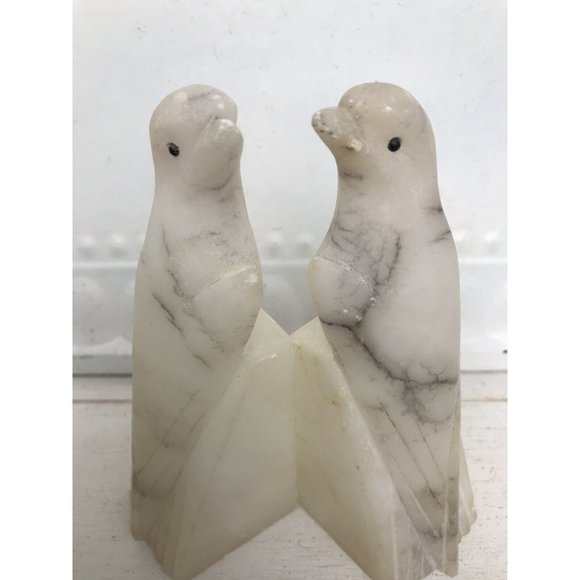 Vtg Art Deco Italian Alabaster Stone Parrot Bird Antq Hand Carved Bookends Luck - Picture 14 of 15